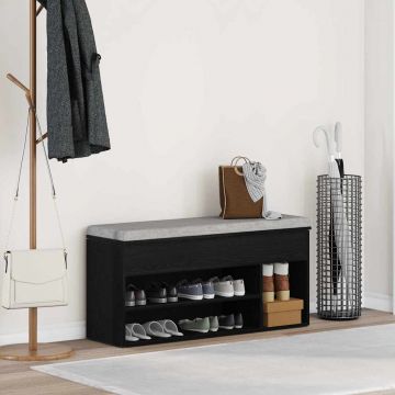 Gossi banca de pantofi stejar negru 102x30,5x45 cm lemn prelucrat