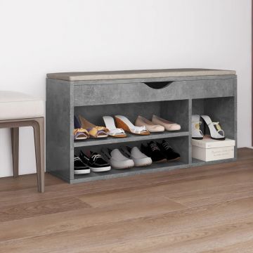 Gossi banca pantofar cu perna gri beton 104x30x49 cm, lemn prelucrat