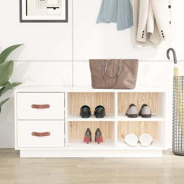 Gossi banca pentru pantofi, alb, 100x34x45 cm, lemn masiv pin