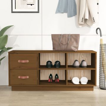 Gossi banca pentru pantofi, maro miere, 100x34x45 cm, lemn masiv pin