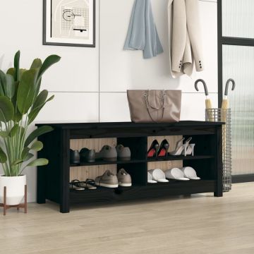 Gossi banca pentru pantofi, negru, 110x38x45,5 cm, lemn masiv de pin