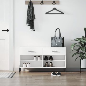 Gossi bancheta pantofar, alb extralucios, 102x35x55 cm, lemn compozit