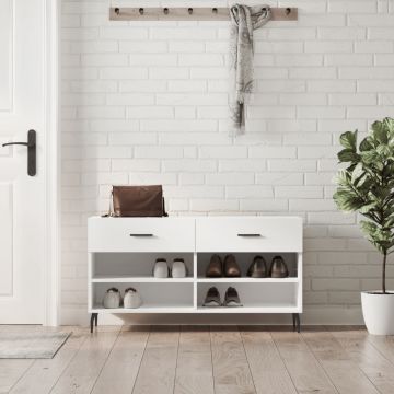 Gossi bancheta pantofar, alb extralucios, 102x35x55 cm, lemn compozit