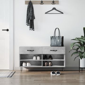 Gossi bancheta pantofar, gri beton, 102x35x55 cm, lemn prelucrat