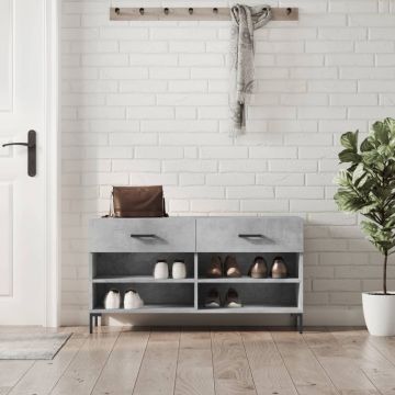 Gossi bancheta pantofar, gri beton, 102x35x55 cm, lemn prelucrat