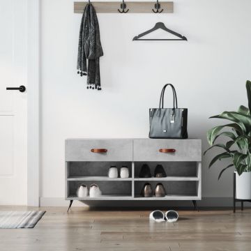 Gossi bancheta pantofar, gri beton, 102x35x55 cm, lemn prelucrat