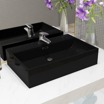 Gossi bazin cu orificiu robinet ceramica, 60,5x42,5x14,5 cm, negru