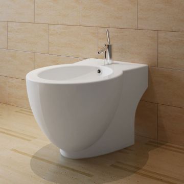 Gossi bideu rotund pe pardoseala, ceramica calitate superioara, alb