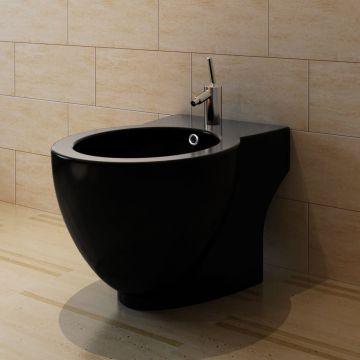 Gossi bideu rotund pe pardoseala, negru, ceramica calitate superioara