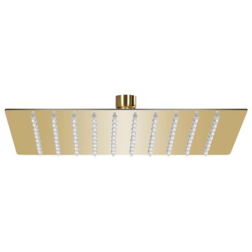 Gossi cap de dus tip ploaie patrat, auriu, 20x20 cm, otel inoxidabil