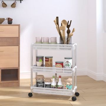 Gossi carucior de depozitare cu 3 niveluri, argintiu si alb, aluminiu
