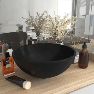 Gossi chiuveta baie lux, negru mat, 32,5x14 cm, ceramica, rotund