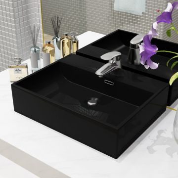 Gossi chiuveta cu orificiu robinet, ceramica, 51,5x38,5x15 cm, negru