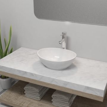 Gossi chiuveta de baie cu robinet mixer, ceramica, oval, alb