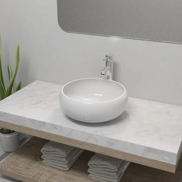 Gossi chiuveta de baie cu robinet mixer, ceramica, rotund, alb