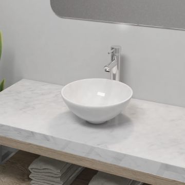 Gossi chiuveta de baie cu robinet mixer, ceramica, rotund, alb