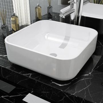 Gossi chiuveta de baie din ceramica, patrata, 39x39x13,5 cm, alb