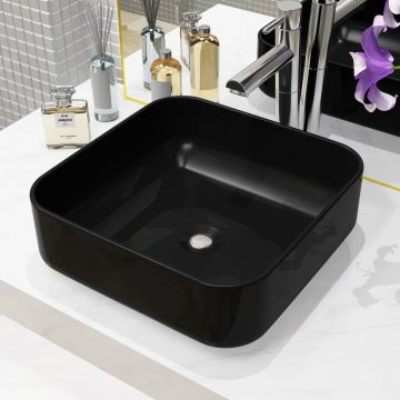 Gossi chiuveta de baie din ceramica, patrata, negru, 38x38x13,5 cm