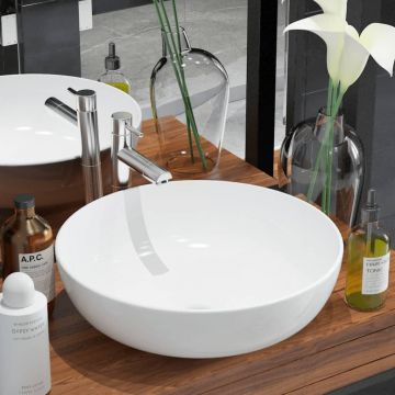 Gossi chiuveta de baie din ceramica, rotunda, 41,5 x 13,5 cm, alb
