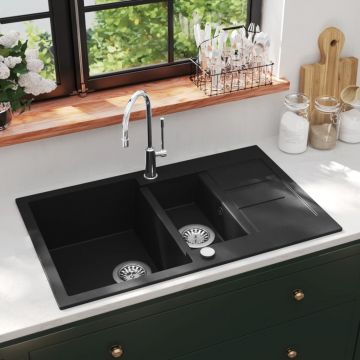 Gossi chiuveta de bucatarie din granit cu doua cuve, negru