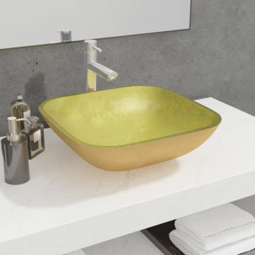 Gossi chiuveta din sticla, auriu, 42x42x14 cm