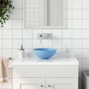 Gossi chiuveta pentru baie, albastru deschis, ceramica, rotund