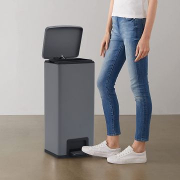 Gossi cos de gunoi cu pedala anti-amprenta, gri, 30l, otel inoxidabil