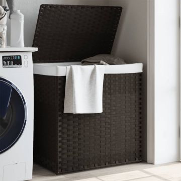 Gossi cos de rufe cu 2 sectiuni, maro inchis, 53x35x57 cm, poliratan