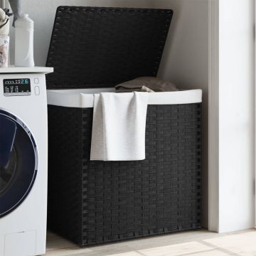 Gossi cos de rufe cu 2 sectiuni, negru, 53x35x57 cm, poliratan