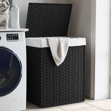 Gossi cos de rufe cu capac, negru, 46x33x60 cm, poliratan