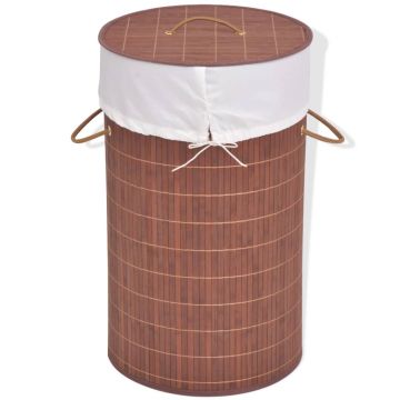Gossi cos de rufe din bambus, rotund, maro