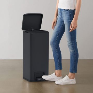 Gossi cos gunoi cu pedala, anti-amprenta, negru, 30l, otel inoxidabil