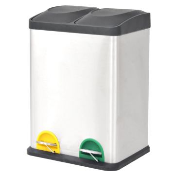 Gossi cos gunoi cu pedale pentru reciclare, otel inoxidabil, 36 l
