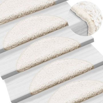 Gossi covorase pentru trepte scara, 15 buc., alb, 56x17x3 cm