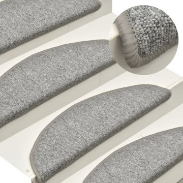 Gossi covorase pentru trepte scara, 15 buc., gri deschis, 56x17x3 cm