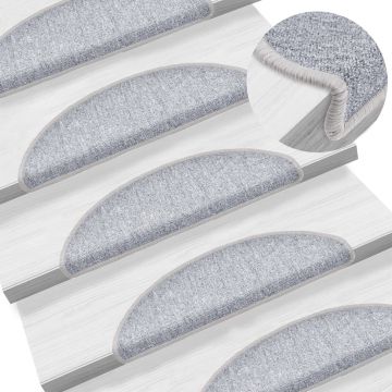Gossi covorase pentru trepte scara, 15 buc., gri deschis, 56x17x3 cm