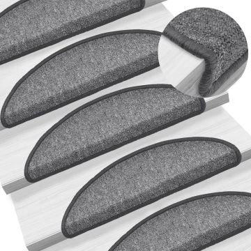 Gossi covorase pentru trepte scara, 15 buc., gri inchis, 56x17x3 cm