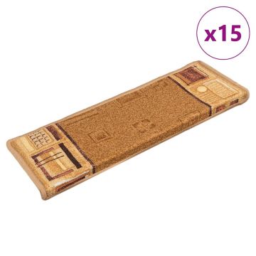 Gossi covorase scari autoadezive, 15 buc., bej, 65x21x4 cm