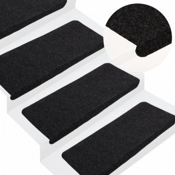 Gossi covorase scari autoadezive, 15 buc., negru, 65x24,5x3,5 cm