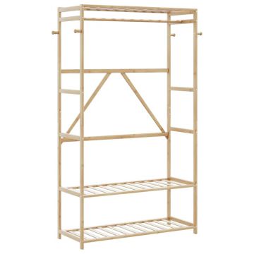 Gossi cuier pentru haine cu rafturi, 110x40x175 cm, bambus