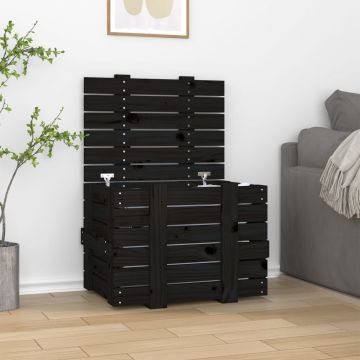 Gossi cutie de depozitare, negru, 58x40,5x42 cm, lemn masiv de pin