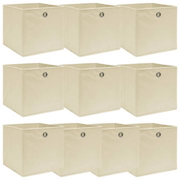 Gossi cutii de depozitare, 10 buc., crem, 32x32x32 cm, textil