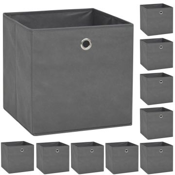 Gossi cutii de depozitare, 10 buc, material netesut, 32x32x32 cm, gri