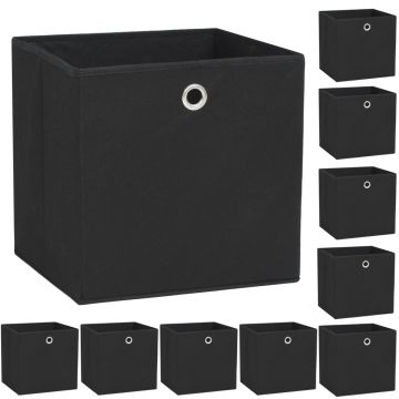 Gossi cutii de depozitare, 10 buc. negru 32x32x32 cm material netesut