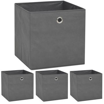 Gossi cutii de depozitare, 4 buc, material netesut, 32x32x32 cm, gri