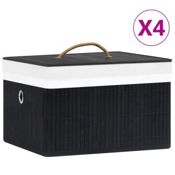 Gossi cutii de depozitare, 4 buc., negru, bambus