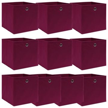 Gossi cutii depozitare, 10 buc., rosu inchis, 32x32x32 cm, textil