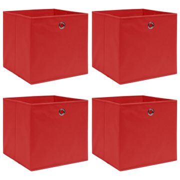 Gossi cutii depozitare, 4 buc., rosu, 32x32x32 cm, textil