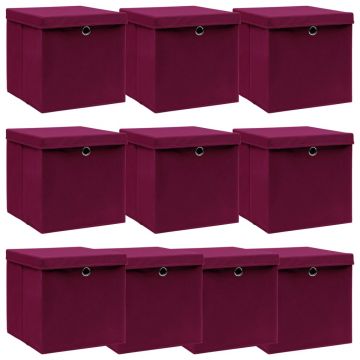 Gossi cutii depozitare cu capac 10 buc. rosu inchis 32x32x32cm textil