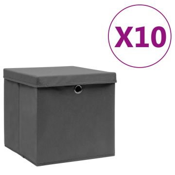 Gossi cutii depozitare cu capac, 4 buc., gri, 28x28x28 cm